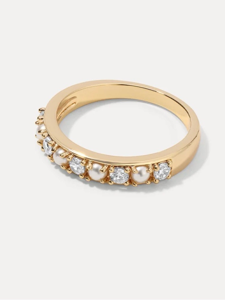 Miranda Frye Wendy Ring - Gold Pearl And Crystal Band Ring Size 7